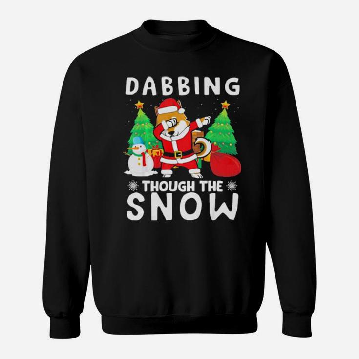 Shiba Inu Dabbing Through The Snow Penguins Xmas Presents Sweatshirt