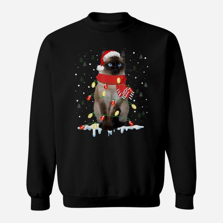 Siamese Cat In Santa Hat Xmas Lights Funny Christmas Gift Sweatshirt