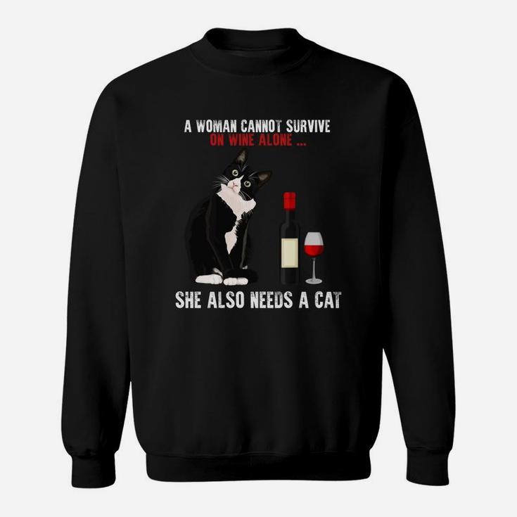 Siamese Cats A Women Cannot Survive On Wine Alone She Also Need Cats Sweatshirt