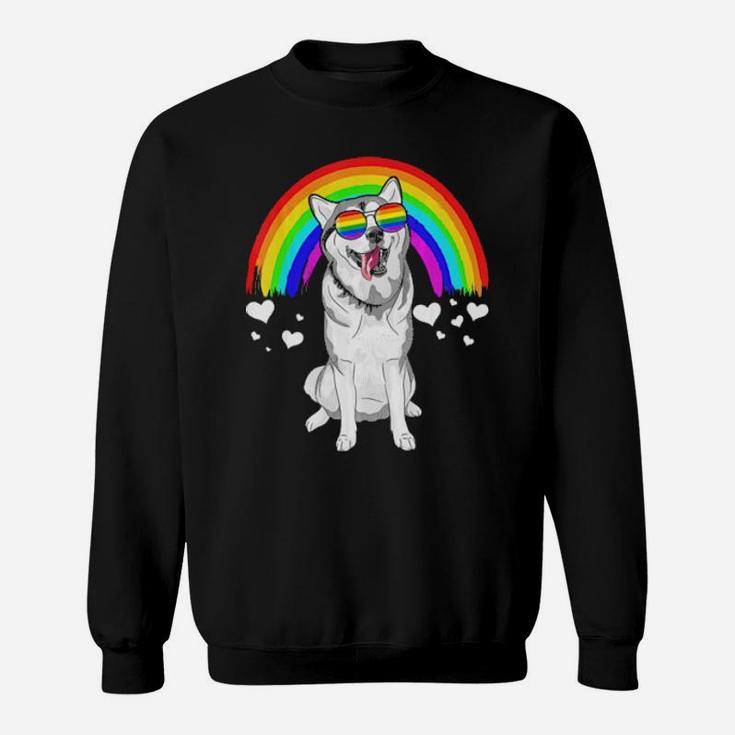 Siberian Husky Rainbow Sunglasses Gay Pride Lgbt Sweatshirt