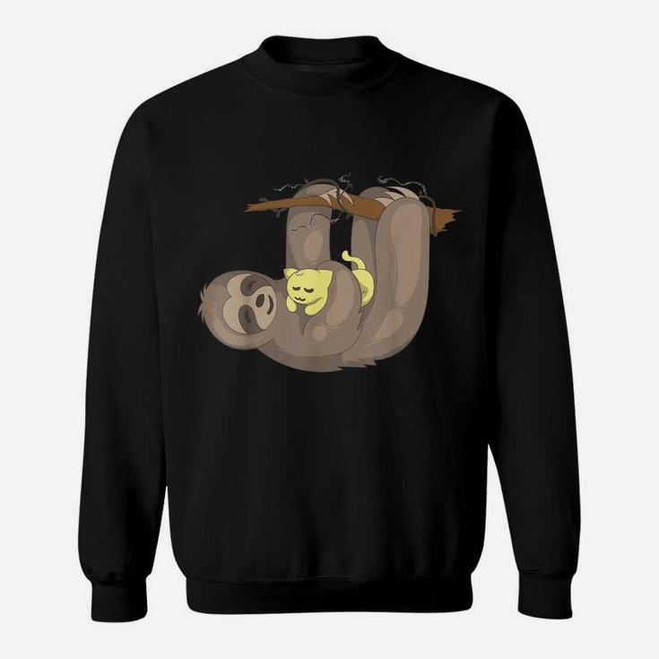 Sloth Hugging Cat | Funny Animal Keeper Lazy Cute Gift Sweatshirt