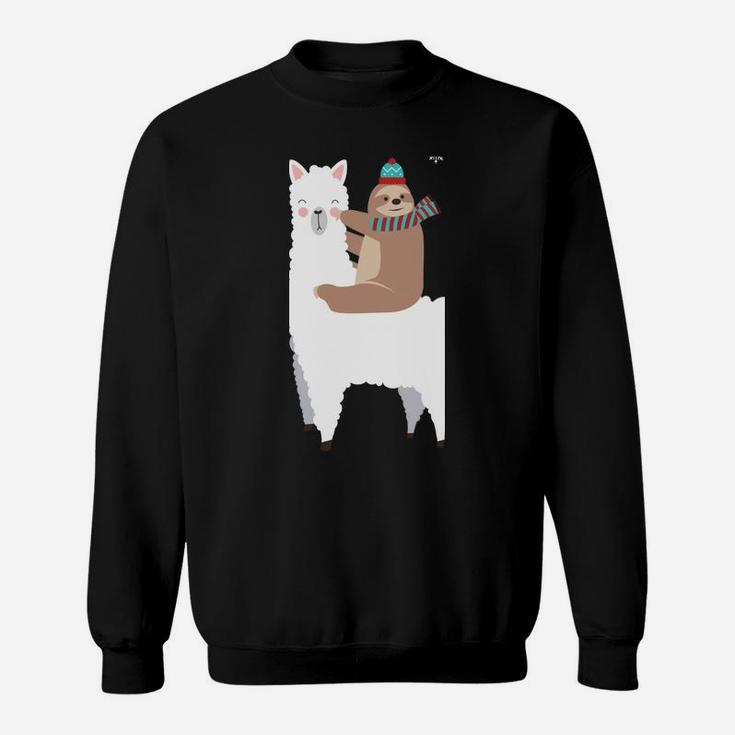 Sloth Riding Llama Funny Christmas Hoodie Scarf Santa Hat Sweatshirt