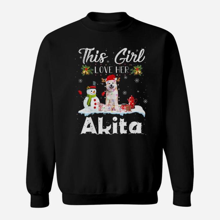 Snow  Xmas Gifts This Girl Love Her Akita Reindeer Hat Sweatshirt