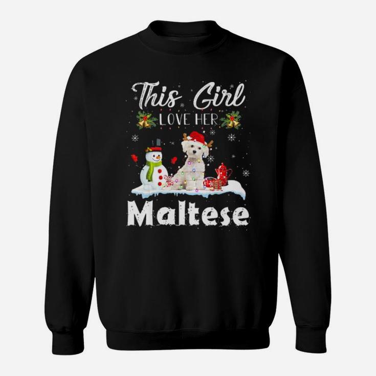 Snow   Xmas Gifts This Girl Love Her Maltese Reindeer Sweatshirt