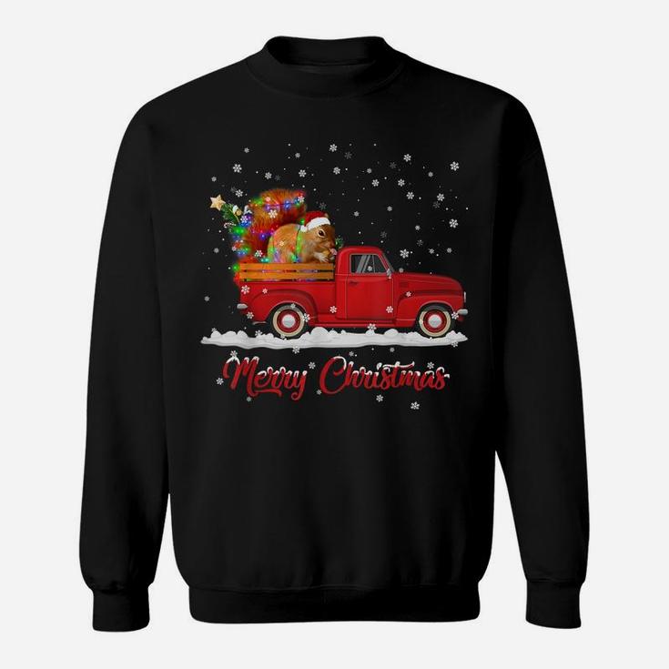 Squirrel Animal Riding Red Truck Christmas Sweatshirt
