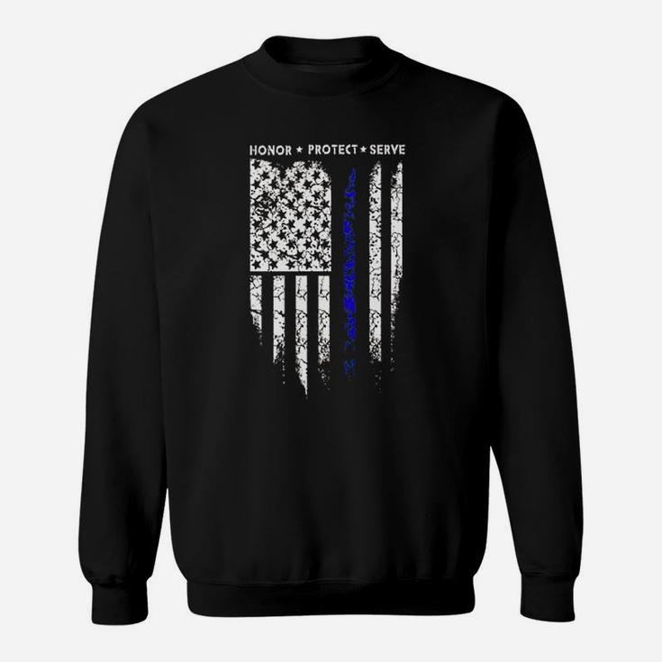 Sr Thin Blue Line Usa Protect Police Flag Army American Sweatshirt