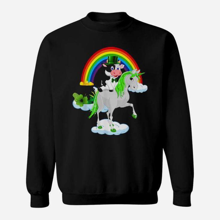 St Patricks Day Cow Riding Irish Unicorn Sweatshirt