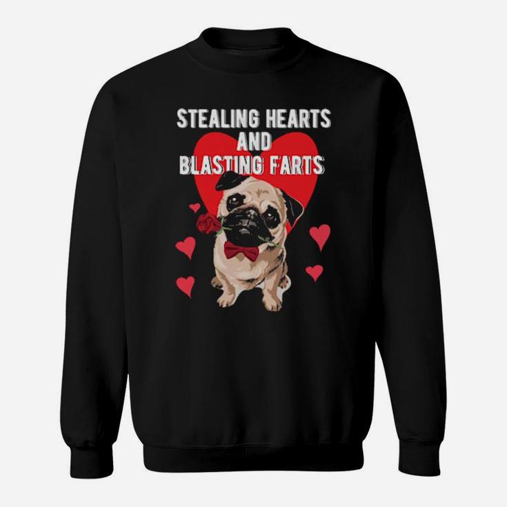 Stealing Hearts Blasting Farts Valentine's Day Pug Dog Sweatshirt