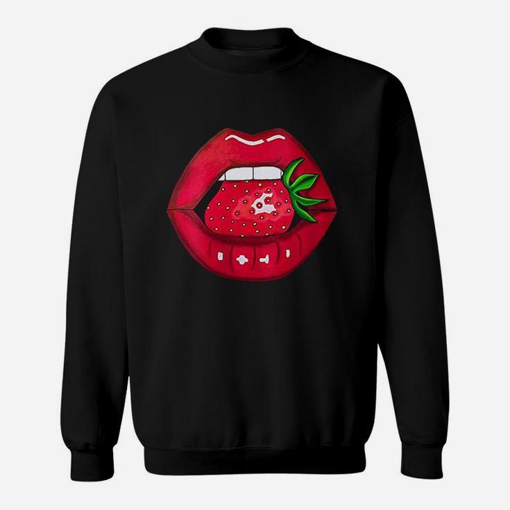 Strawberry Lips Red Lipstick Woman Strawberries Mouth Sweatshirt