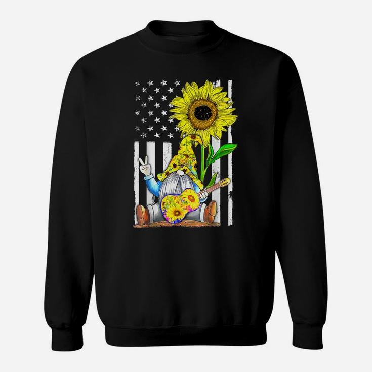 Sunflower Gnome Playing Guitar Hippie American Flag Plussize Sweatshirt