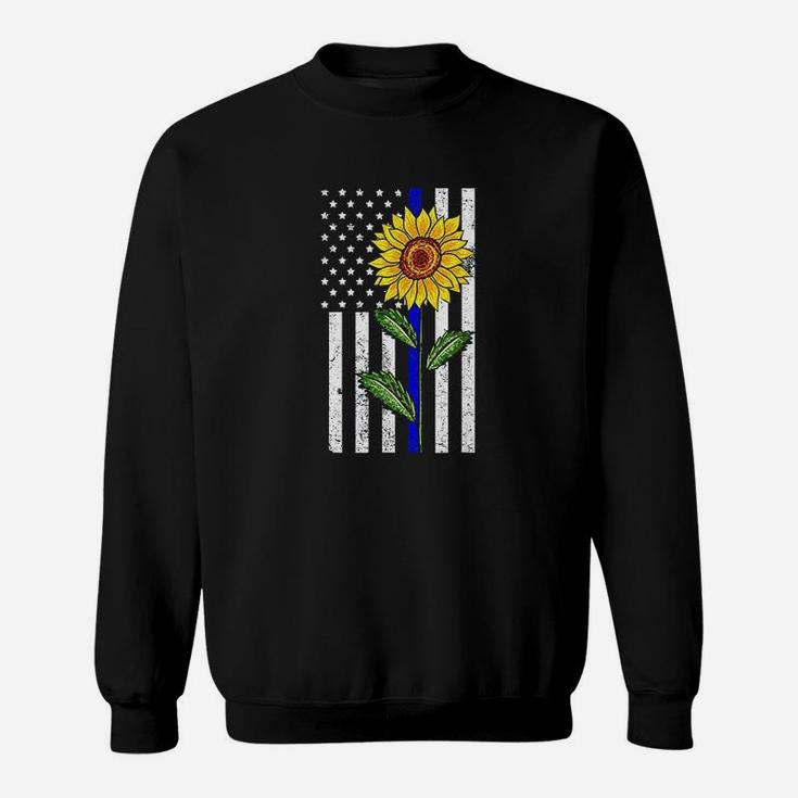 Sunflower Thin Blue Line Us Flag Sweatshirt