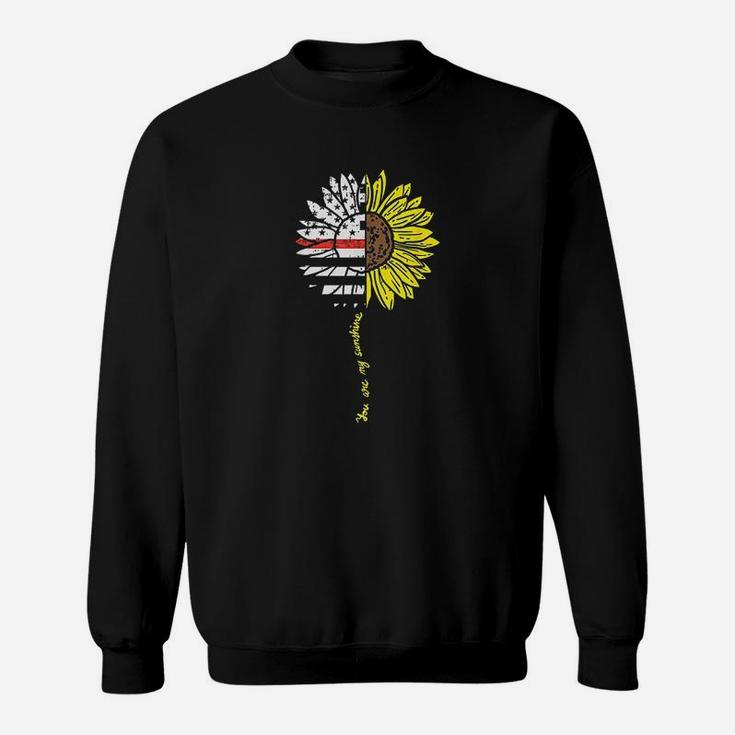 Sunflower Thin Red Line Us Flag Sunshine Firefighter Gift Sweatshirt