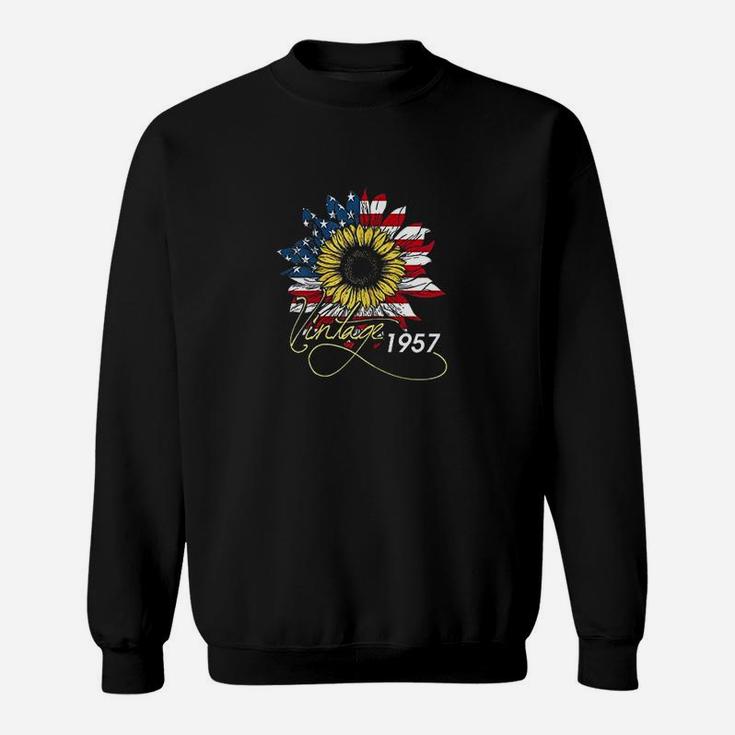 Sunflower Vintage Born In 1957 American Flag Sweatshirt