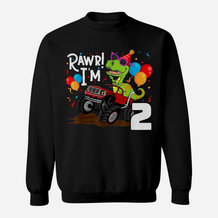 T Rex Dinosaur Monster Truck Birthday For Boys 2 Sweatshirt