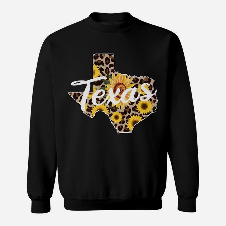 Texas Girl Sunflower Leopard Rustic Black State Pride Sweatshirt