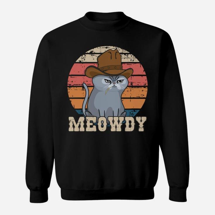 Texas Meowdy Cat Cowboy Hat Feline Funny Lover Pun Vintage Sweatshirt