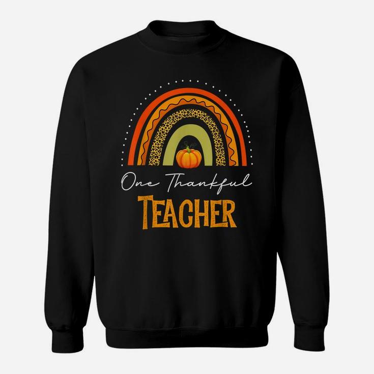 Thanksgiving Leopard One Thankful Teacher Funny Boho Rainbow Sweatshirt