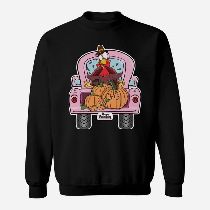 Thanksgiving, Turkey, Vintage, Pink, Truck, Pumpkins, Funny Sweatshirt