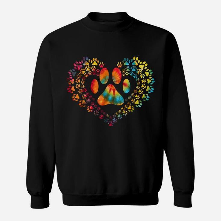 Tie Dye Love Dog Paw Print Heart Animal Lover Sweatshirt