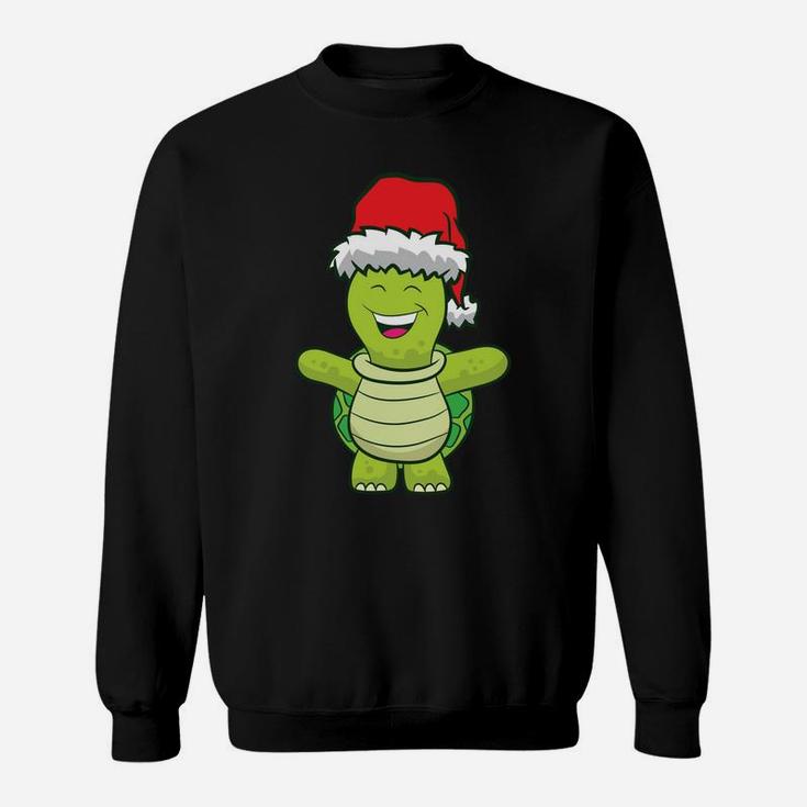 Turtle With Santa Hat Cute Turtle Christmas Sweatshirt Sweatshirt