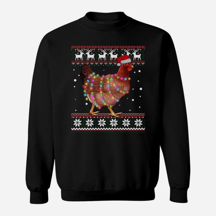 Ugly Christmas Chicken Santa Hat Lights Sweater Xmas Gift Sweatshirt