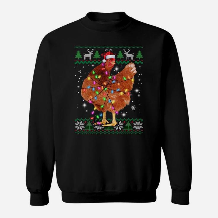 Ugly Christmas Chicken Santa Hat Lights Sweater Xmas Gift Sweatshirt Sweatshirt