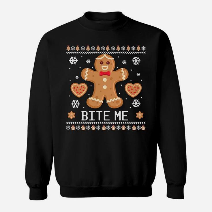 Ugly Christmas Sweater Bite Me Gingerbread Man Sweatshirt Sweatshirt