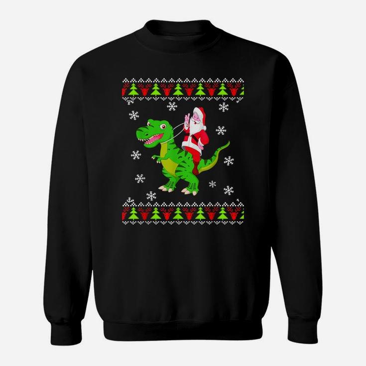 Ugly Sweater Santa Riding Dinosaur Christmas Rex Sweatshirt