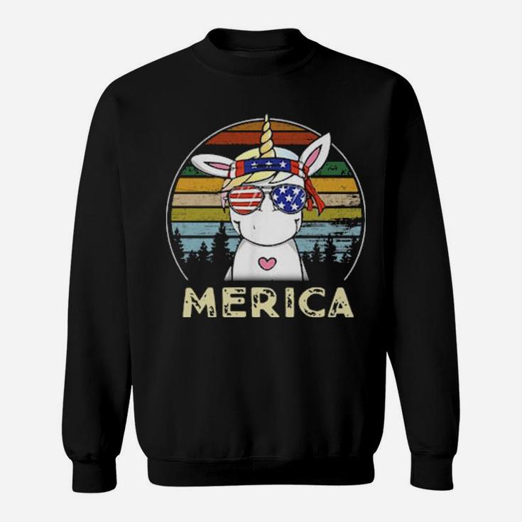 Unicorn 4Th Of July Merica American Flag Vintage Sweatshirt