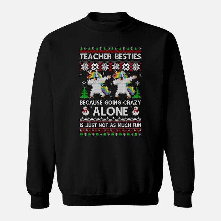 Unicorn Dabbing Teacher Besties Ugly Christmas Xmas Sweatshirt Sweatshirt