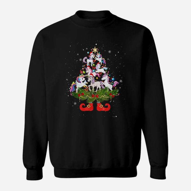 Unicorns Christmas Tree Lights Funny Santa Hat Lover Sweatshirt