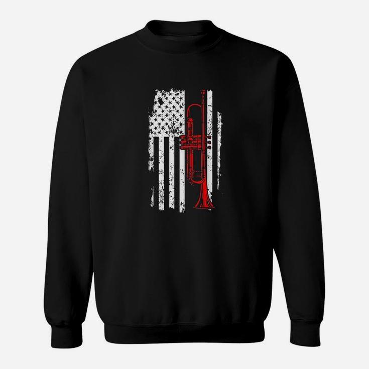 Usa Flag Jazz Music Trumpet Sweatshirt