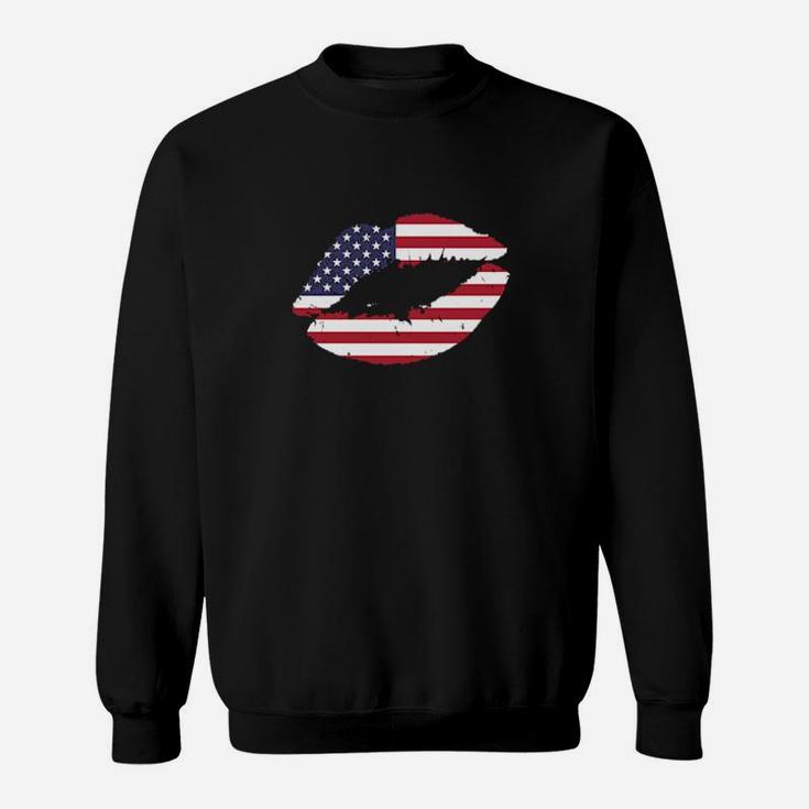 Usa Lips Kiss American Flag United States Pride 4Th Of July Sweatshirt