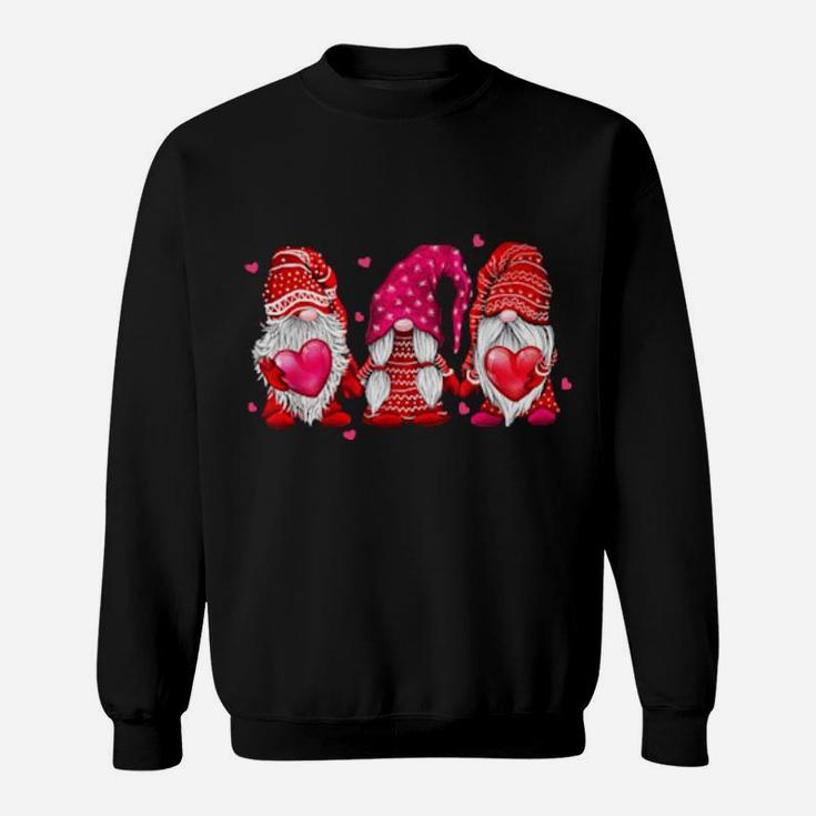 Valentine Gnomes Funny Red Gnomes Holding Valentines Hearts Classic Women Sweatshirt