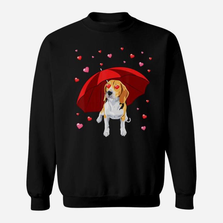 Valentines Beagle Dog Raining Hearts Valentine's Day Sweatshirt