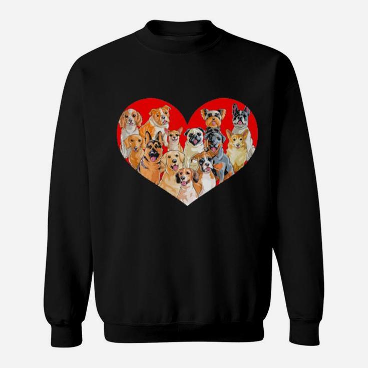 Valentines Day Dogs  Pug Corgi Bulldog Heart Gift Sweatshirt