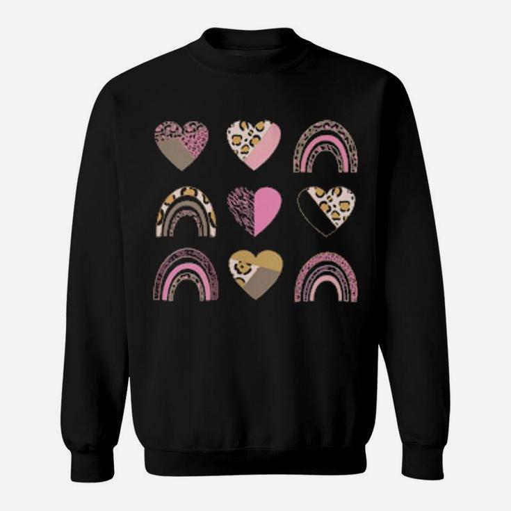 Valentine's Hearts Leopard Print Pink Rainbow Aesthetic Sweatshirt