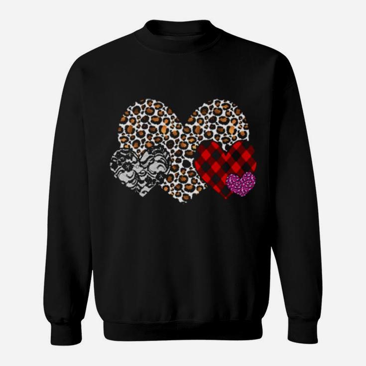Valentines Leopard Plaid Hearts Trendy Love Design Sweatshirt