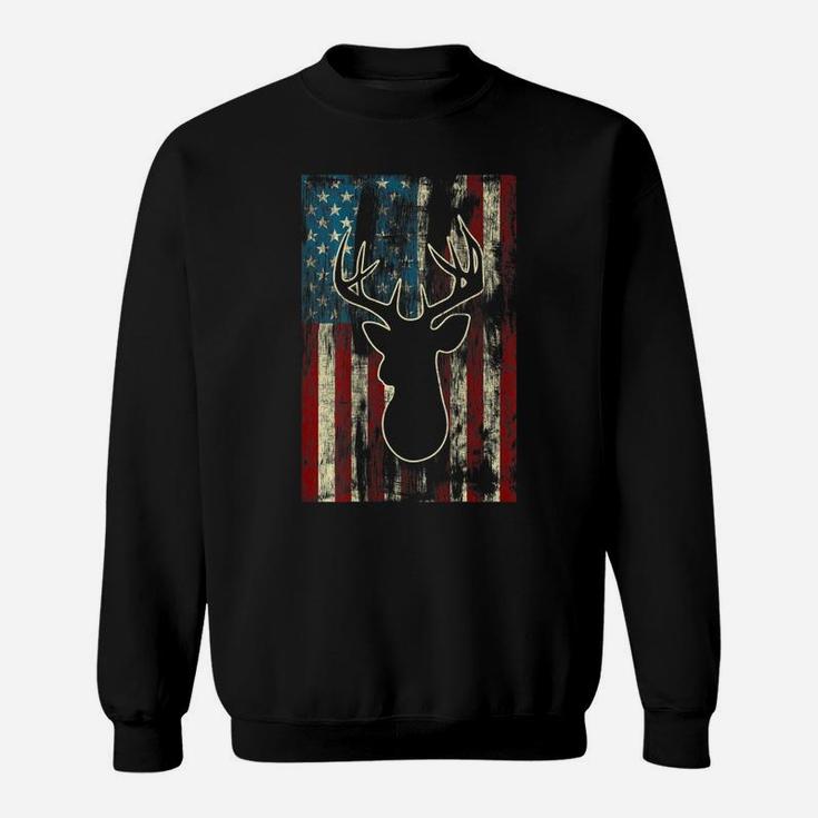 Vintage Distressed Patriotic Deer Hunting American Usa Flag Sweatshirt