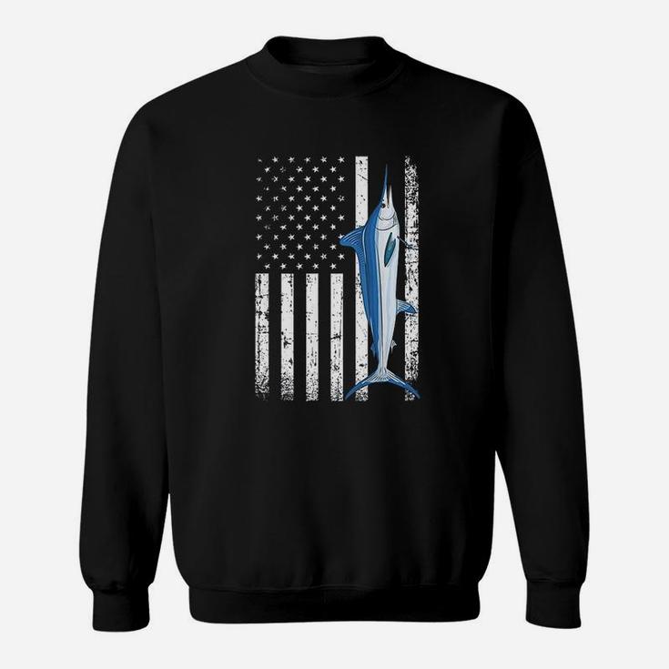 Vintage Grunge American Usa Flag Patriotic Fish White Marlin Sweatshirt