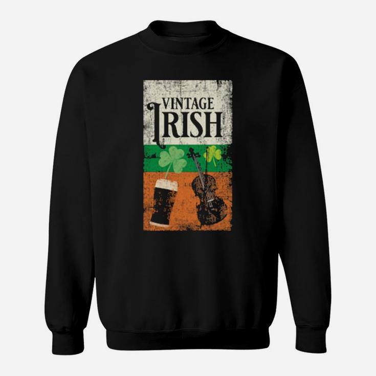Vintage Irish St Patricks Day With Shamrock Fiddle And Beer Sweatshirt
