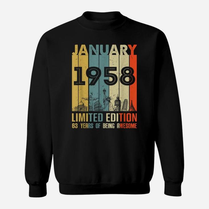 Vintage January 1958 Classic 63 Yrs Old 63Rd Birthday Gift Sweatshirt