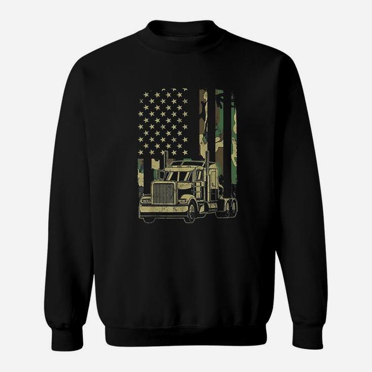 Vintage Trucker Camouflage American Flag Truck Driver Sweatshirt