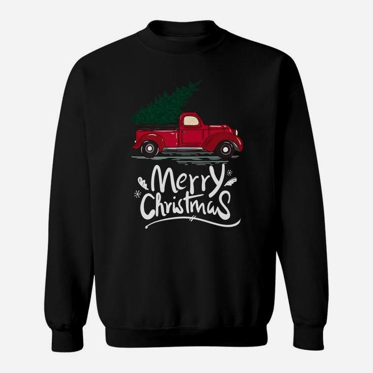 Vintage Wagon Red Truck Christmas Tree Pajama Gift Sweatshirt