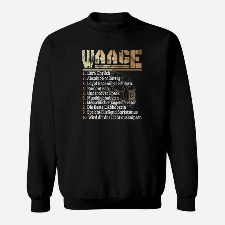 Waage Sternzeichen Schwarzes Sweatshirt mit Goldenen Eigenschaften