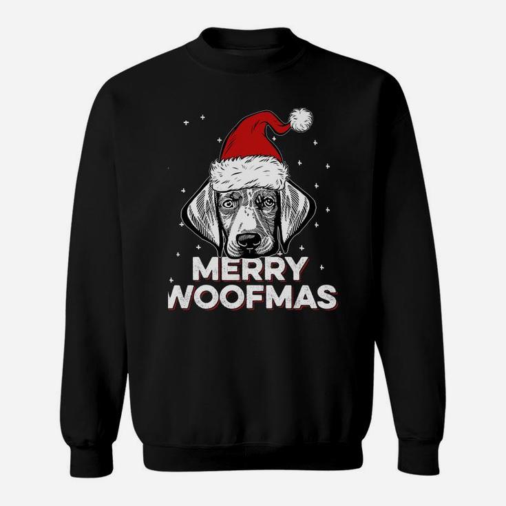 Weimaraner Wearing Christmas Santa Hat | Merry Woofmas Sweatshirt Sweatshirt