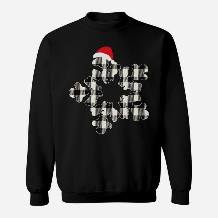 White & Black Christmas Buffalo Plaid Snowflakes Santa Hat Sweatshirt
