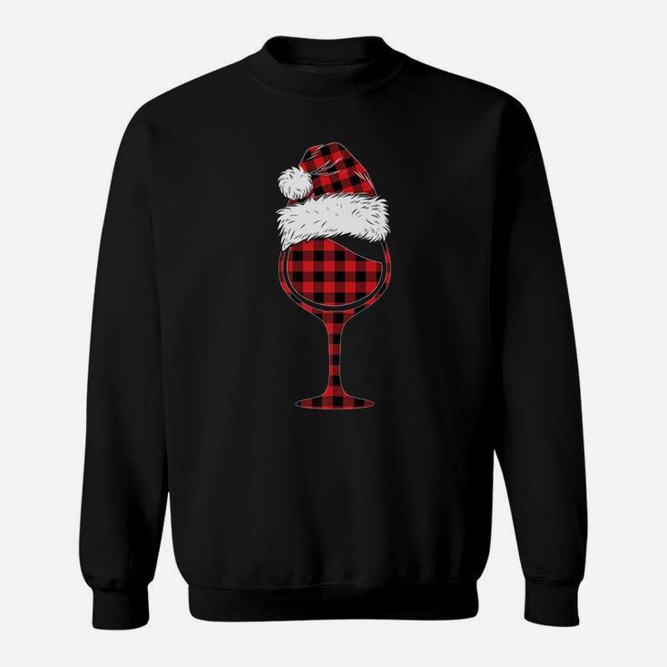 Wine Glasses Christmas Red Plaid Buffalo Funny Wine Lover Sweatshirt