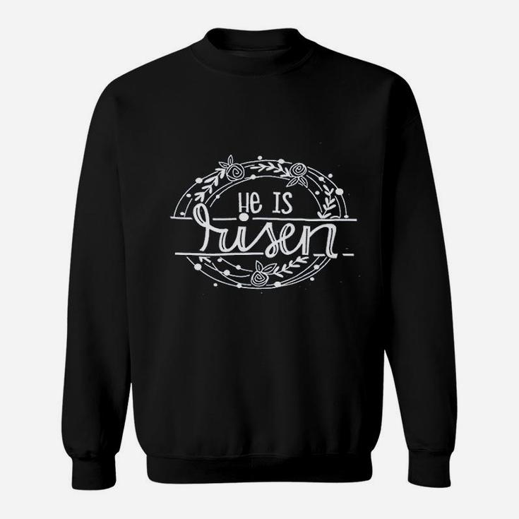 Women He Is Risen Christian Easter Lily Graphic Cute Easter Egg Inspirational Sweatshirt