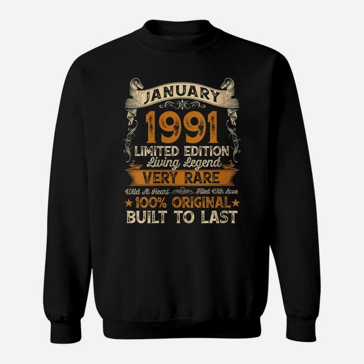 Womens 30Th Birthday Gift 30 Years Old Retro Vintage January 1991 Sweatshirt
